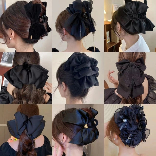 Black Bow Clip High-grade Exquisite  Ribbon Hairpin Fashion Back Shark Clip Headdress Wholesale