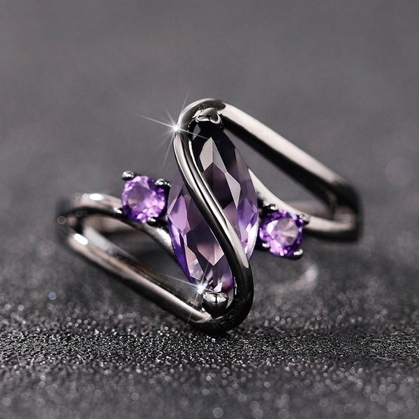 Black Purple Horse Eye Ring Trendy Fashion Zircon Ring