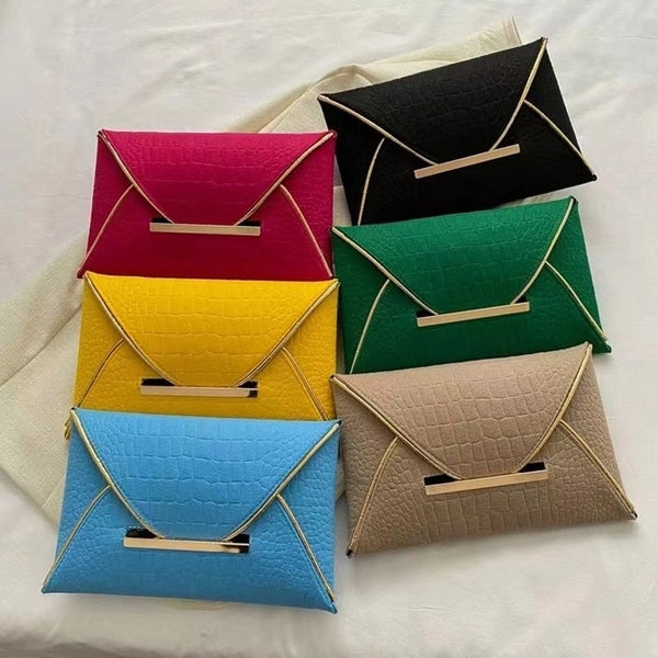 Black Yellow Green Pu Leather Solid Color Clutches