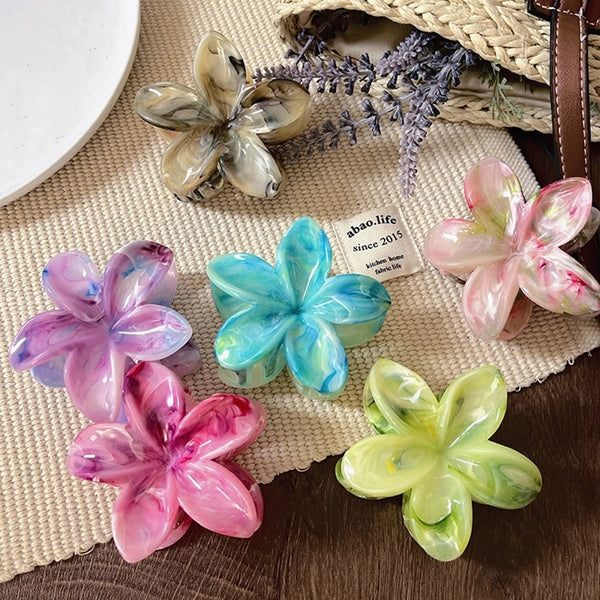 Blooming Plumeria Rubra Hair Clip Jaw Clip Female 2024 New Back Head Tie Up The Hair Shark Clip Half Tie Hairpin Headdress