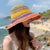 Bohemian Style Women's Foldable Rainbow Color Matching Fisherman Hat Straw Hat