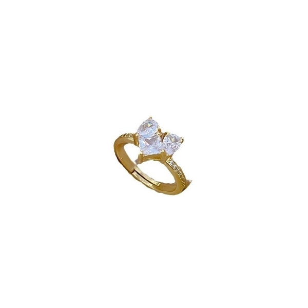 Brass Gold Plated IG Style Cute Sweet Inlay Heart Shape Zircon Open Rings