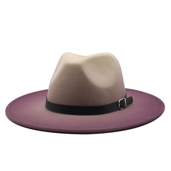 British Style Big Brimmed Hat Autumn And Winter Men's And Women's New Spray Paint Gradient Wool Jazz Hat Felt Hat