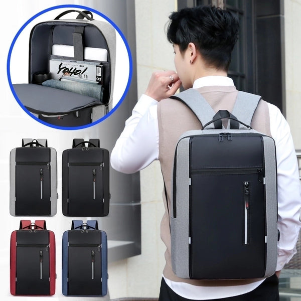 Business Solid Color Square Zipper Functional Backpack