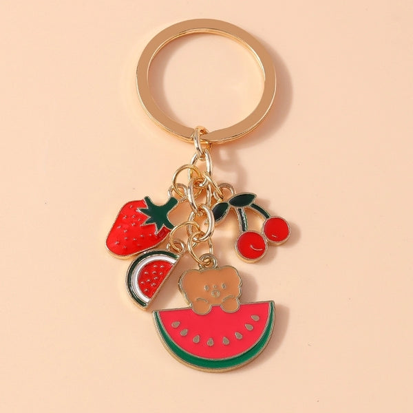 Cartoon Style Bear Strawberry Watermelon Alloy Keychain