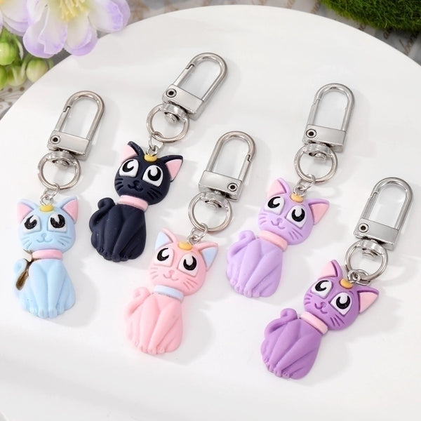 Cartoon Style Cat Alloy Resin Glass Bag Pendant Keychain