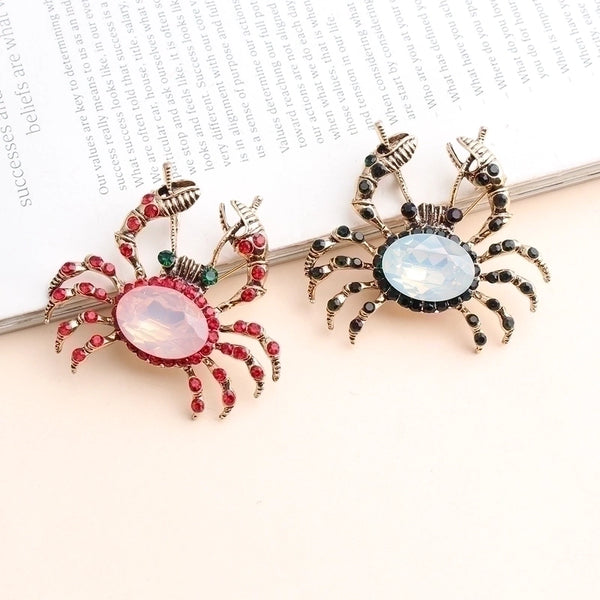 Cartoon Style Crab Alloy Inlay Artificial Gemstones Women's Brooches