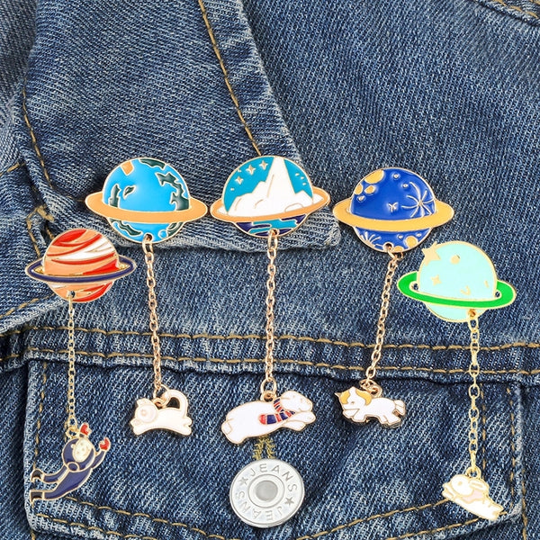 Cartoon Style Cute Pin Animal Planet Alloy Enamel Chain Unisex Brooches