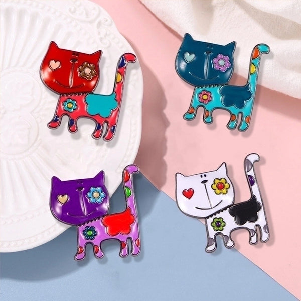 Cartoon Style Cute Pin Cat Flower Alloy Enamel Unisex Brooches