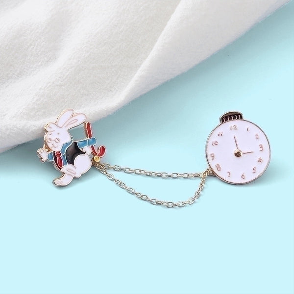 Cartoon Style Cute Pin Rabbit Clock Alloy Stoving Varnish Unisex Brooches