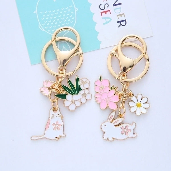 Cartoon Style Cute Rabbit Flower Alloy Unisex Keychain