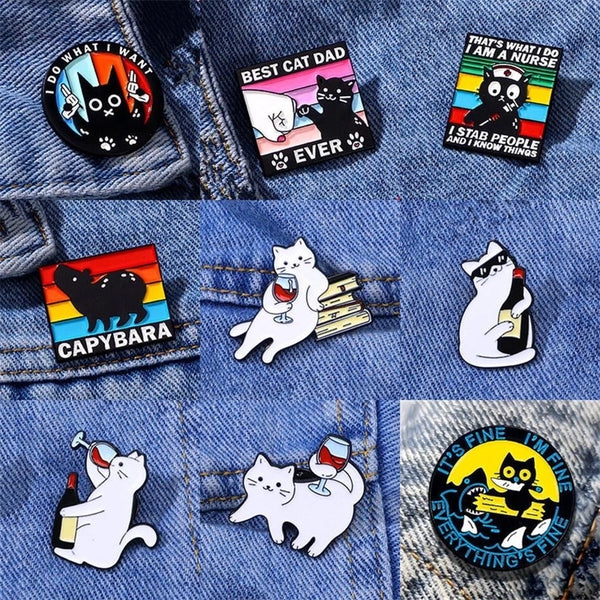 Cartoon Style Cute Streetwear Letter Cat Alloy Stoving Varnish Unisex Brooches