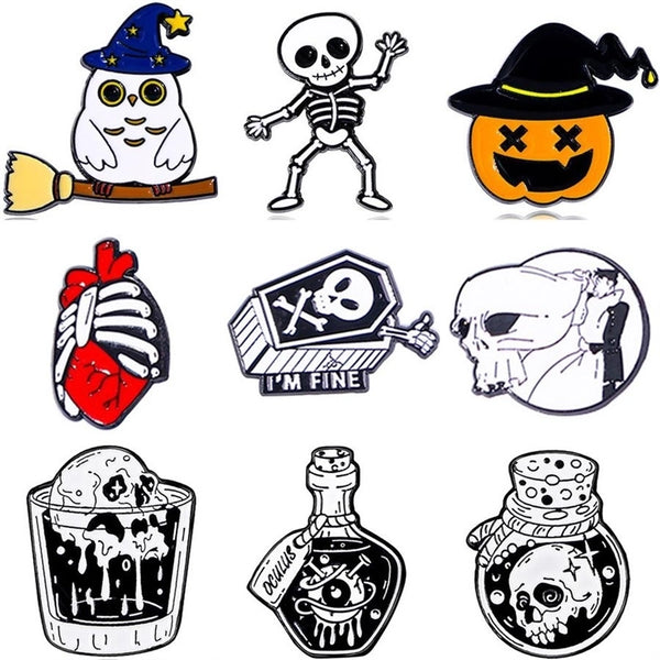 Cartoon Style Hip-Hop Funny Halloween Pattern Pumpkin Skull Alloy Stamping Stoving Varnish Plating Unisex Brooches Collar Pin