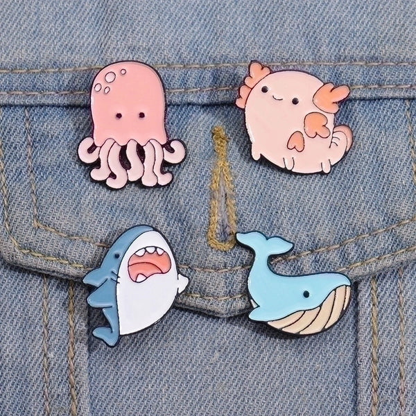 Cartoon Style Hippocampus Shark Whale Alloy Stamping Stoving Varnish Plating Unisex Brooches