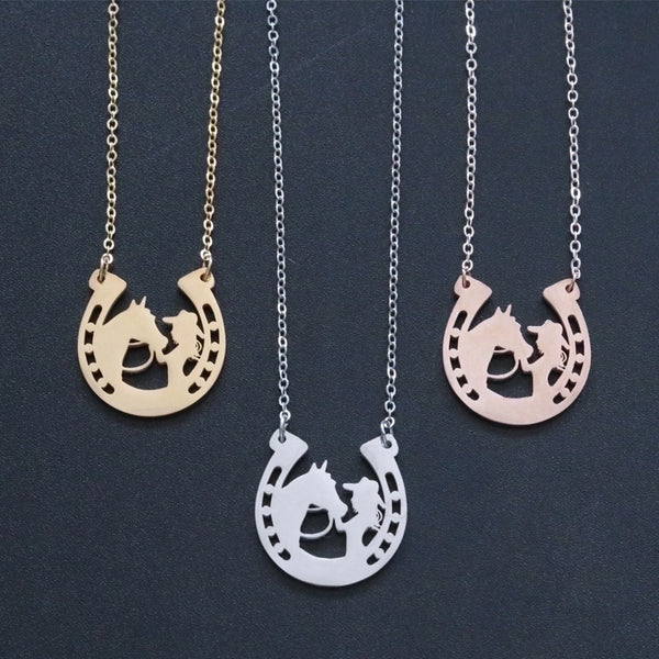 Cartoon Style Human Animal Unicorn Stainless Steel Plating Titanium Steel Necklace