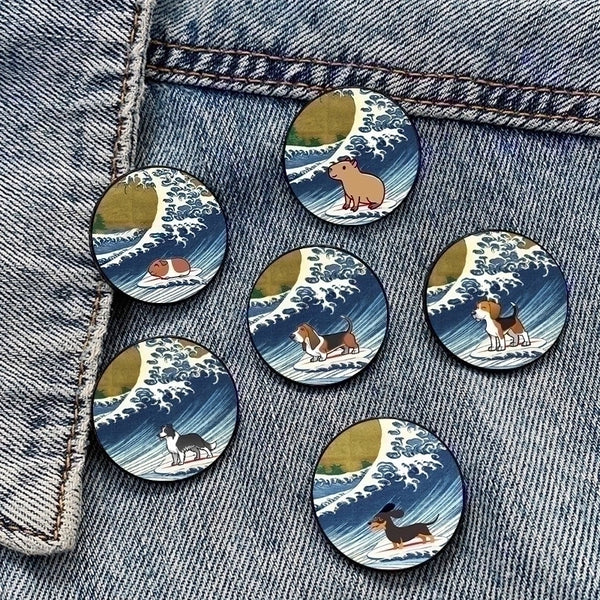 Cartoon Style Pin Animal Sea Wave Mixed Materials Printing Unisex Brooches