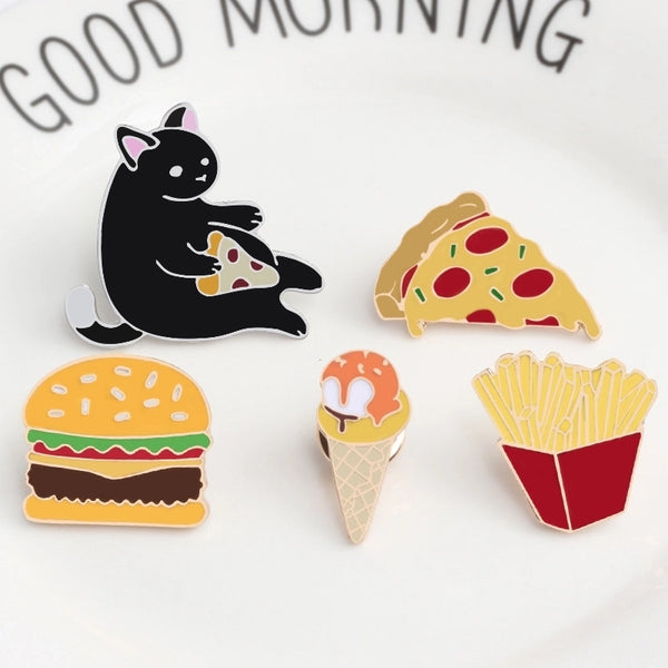 Cartoon Style Pin Cartoon Hamburger Cat Alloy Enamel Unisex Brooches