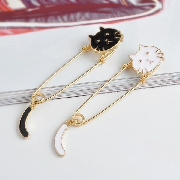 Cartoon Style Pin Cat Alloy Enamel Couple Brooches