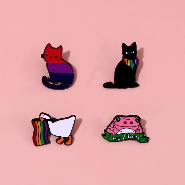 Cartoon Style Pin Cat Frog Duck Alloy Enamel Plating Unisex Brooches