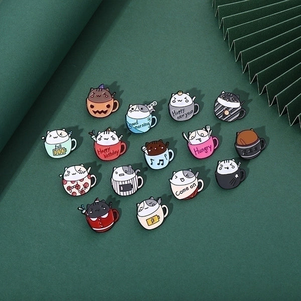 Cartoon Style Pin Cup Cat Alloy Enamel Metal Unisex Brooches