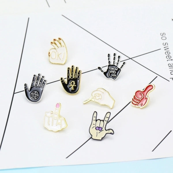 Cartoon Style Pin Gesture Alloy Plating No Inlaid Unisex Brooches