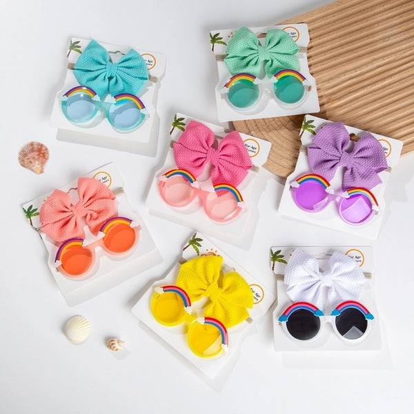 Cartoon Style Rainbow Bow Knot Handmade Kids Sunglasses