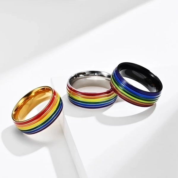 Cartoon Style Rainbow Titanium Steel Enamel Rings