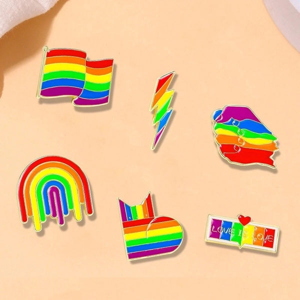 Cartoon Style Minimalist Rainbow Heart Shape Lightning Alloy Stamping Stoving Varnish Plating Women's Brooches