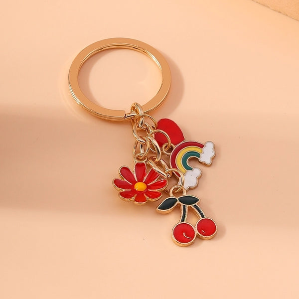 Cartoon Style Sweet Cherry Heart Shape Flower Alloy Keychain