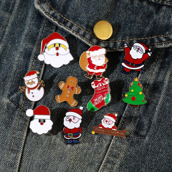 Casual Cute Christmas Hat Christmas Tree Santa Claus Metal Unisex Brooches