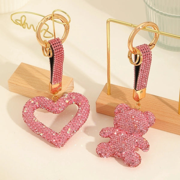 Casual Cute Luxurious Bear Heart Shape Alloy Clay Inlay Rhinestones Imitation Gold Valentine'S Day Keychain