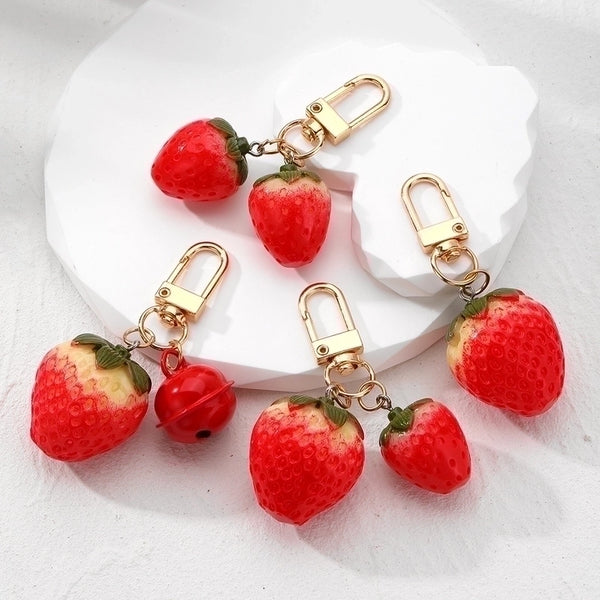 Casual Cute Simple Style Strawberry Bell Alloy Resin Bag Pendant Keychain