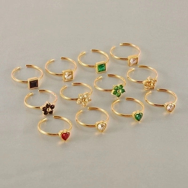 Casual Cute Square Heart Shape Flower 304 Stainless Steel Zircon 18K Gold Plated Plating Inlay Stainless Steel Rings