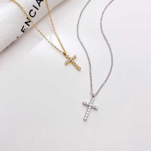 Casual Elegant Cross Stainless Steel Titanium Steel Plating Inlay Zircon Pendant Necklace