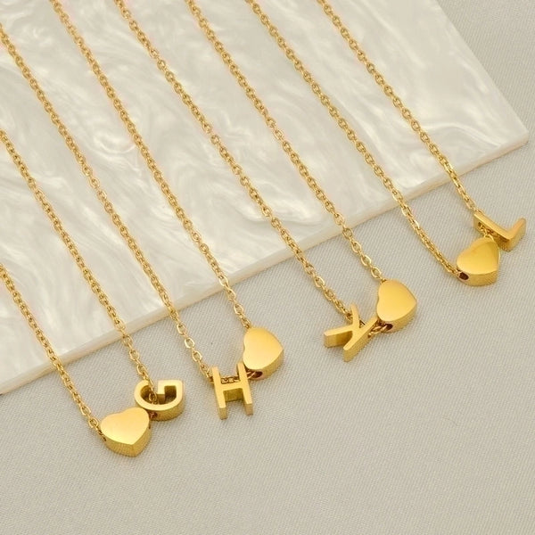 304 Stainless Steel 18K Gold Plated Casual French Style Plating Letter Heart Shape Pendant Necklace