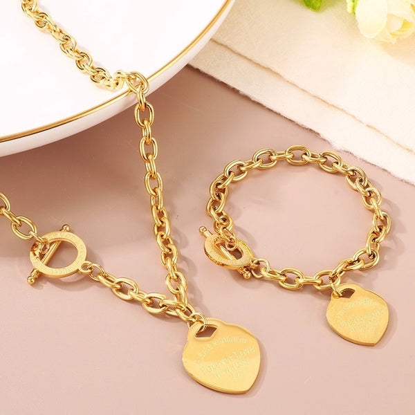 Casual Heart Shape Stainless Steel Titanium Steel Plating Bracelets Necklace