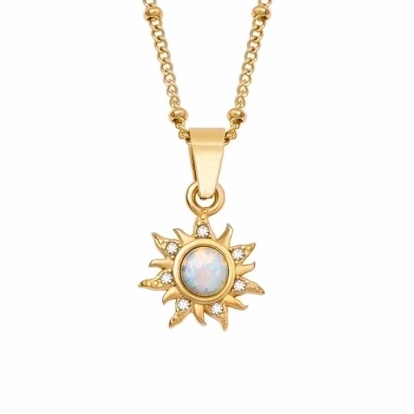 Casual Retro Round Sun Stainless Steel Plating Inlay Opal 18k Gold Plated Pendant Necklace