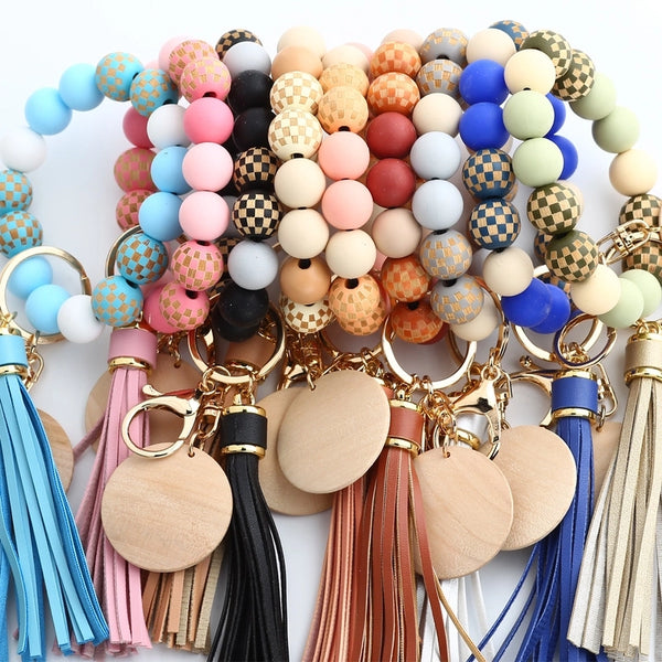 Casual Round Wood Silica Gel MAMA Bag Pendant Keychain