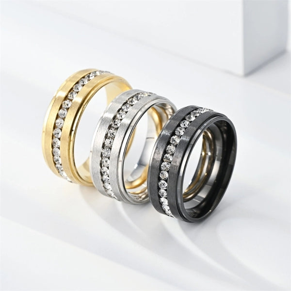 Casual Minimalist Circle Stainless Steel Inlay Zircon Rings