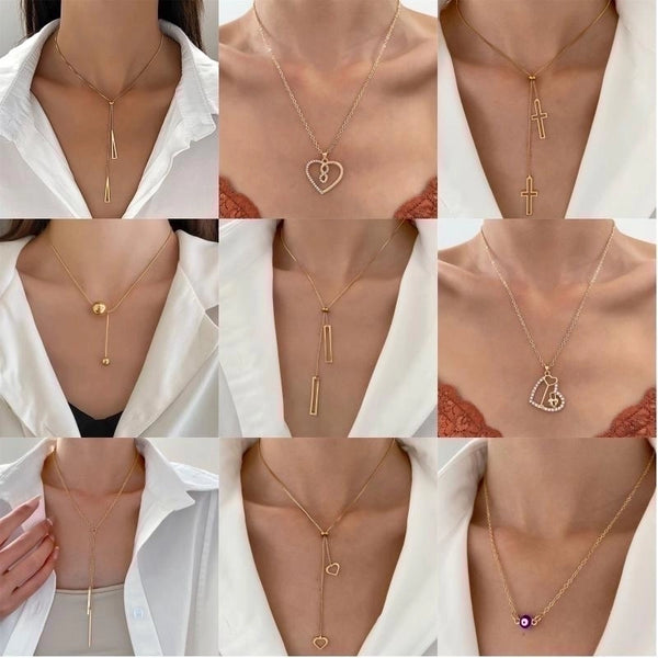 Casual Minimalist Cross Infinity Heart Shape Titanium Steel Copper Plating Hollow Out Inlay Crystal Rhinestones Zircon 18k Gold Plated Gold Plated Silver Plated Pendant Necklace