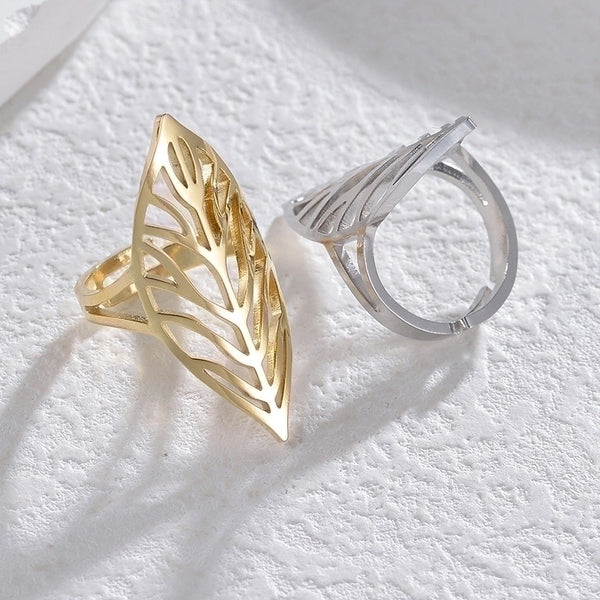 304 Stainless Steel 14K Gold Plated Casual Minimalist Plating Hollow Out Leaves Open Rings