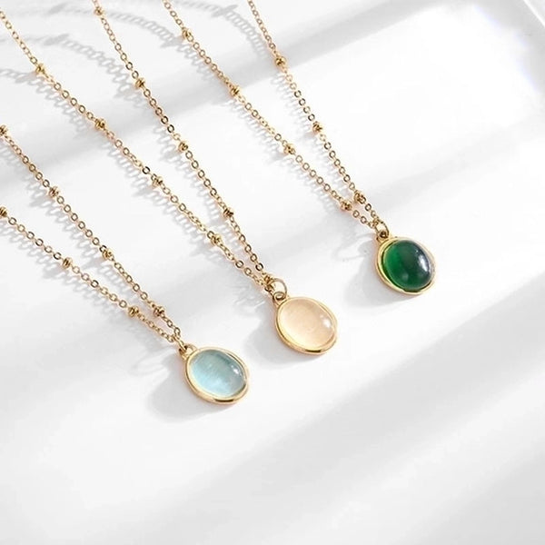 Casual Simple Style Oval Titanium Steel Plating Inlay Opal Pendant Necklace