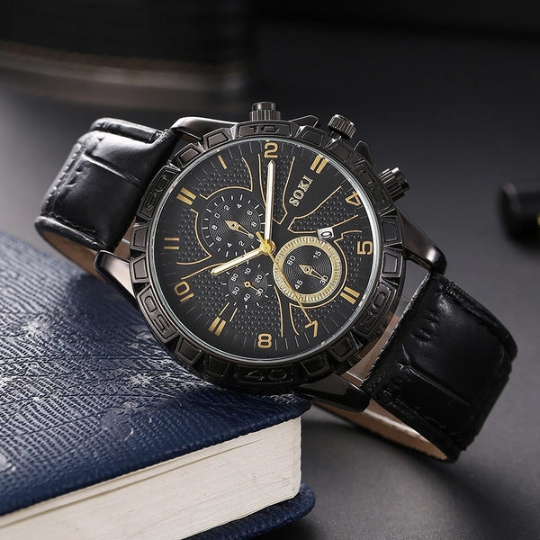 Casual Streetwear Solid Color Buckle Quartz Men's Watches