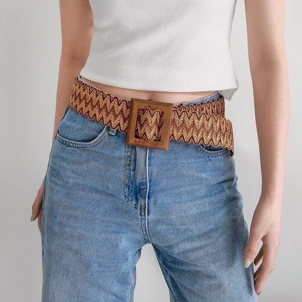 Casual Stripe Straw Woven Belt Women's Woven Belts