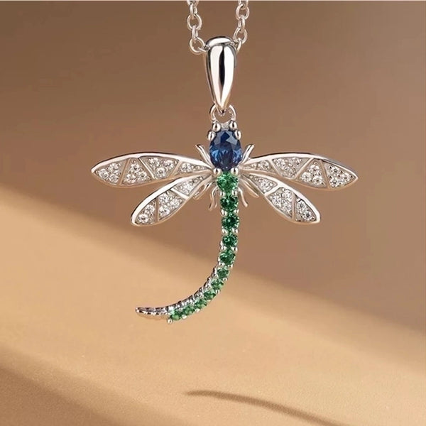 Casual Vacation Dragonfly Stainless Steel Copper Plating Inlay Rhinestones Glass White Gold Plated Pendant Necklace