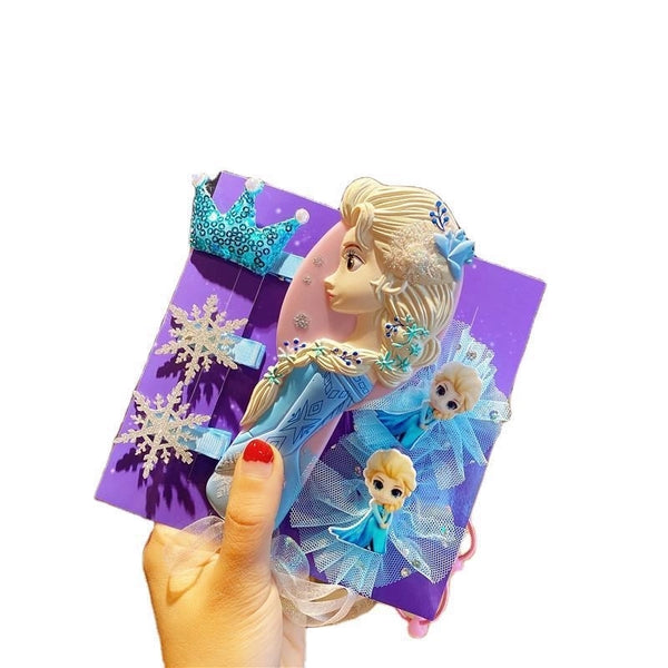 Children's Hair Accessories Bow Hairpin Princess Elsa Headdress Children's Hairpin Frozen Comb Suit Gift Box