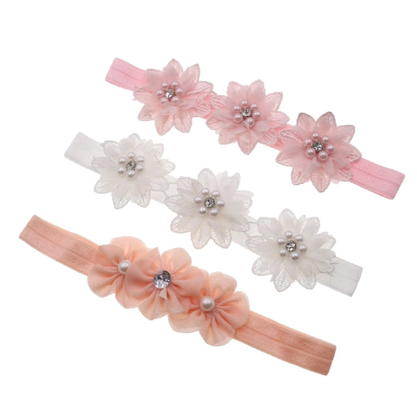 Children's Hair Band Baby Headdress Chiffon Flower Elastic Hair Band Handmade Hair Accessories 3 Pearl Water Soluble Flower Headband