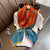 Chinese Style Classic Blue Orange Big Flower Simulation Silk Scarf Large Square Shawl