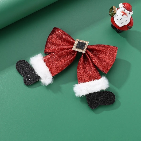 Christmas Cartoon Style Cute Sweet Girl'S Christmas Socks Bow Knot Flannel Iron Hair Clip