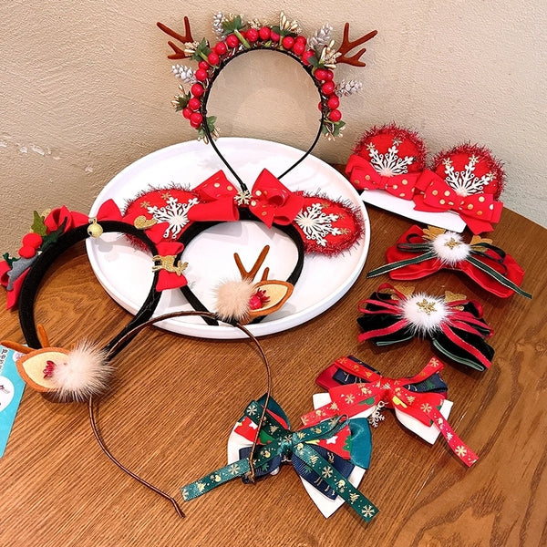 Christmas Cartoon Style Kid'S Heart Shape Bow Knot Elk Ribbon Hair Clip Hair Band